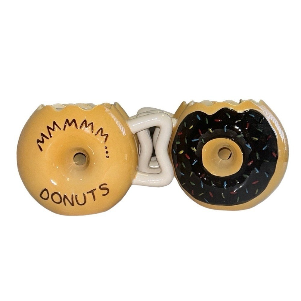 Novelty Donut Coffee Mug Set Glazed Ceramic‎ MMMMM Donuts Matching Mugs